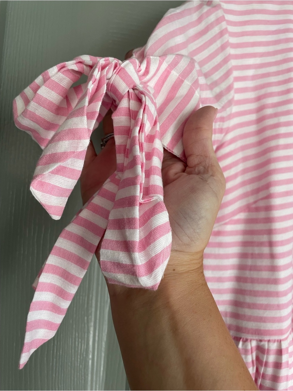 Elizabeth Wilson 100% Cotton Pink Striped Bow-Sleeve Dress - Picture 7 of 9